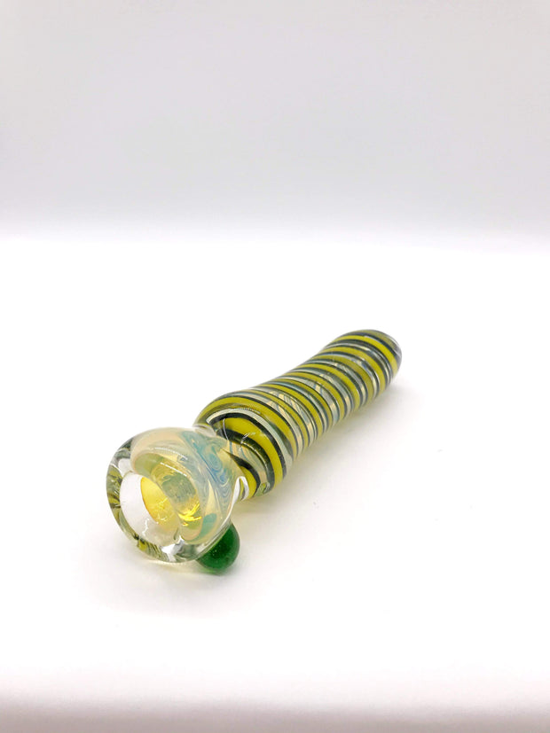 Gold Fumed Spiral Double Bowl Frit Glass Pipe - P2919