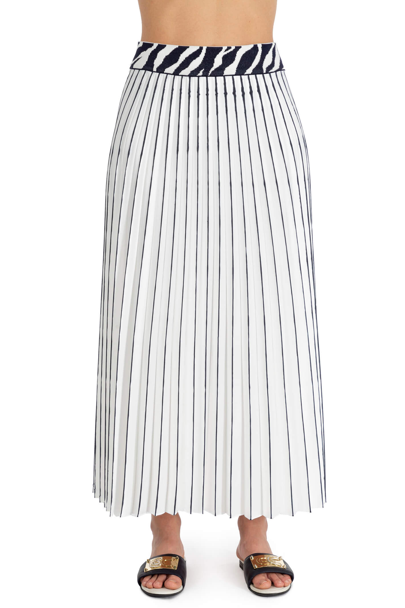 Elisa Cavaletti ELP233020803 White Navy Pleated Skirt – Experience