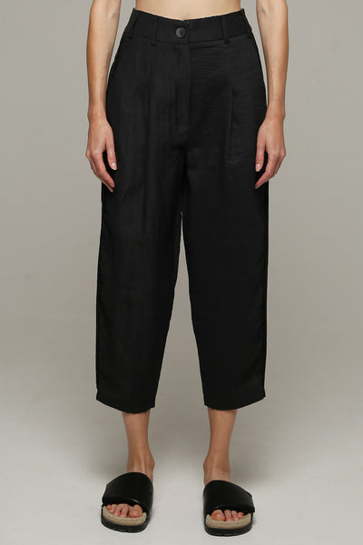 Ozai N Ku 8022 Black Linen Trousers - Experience Boutique