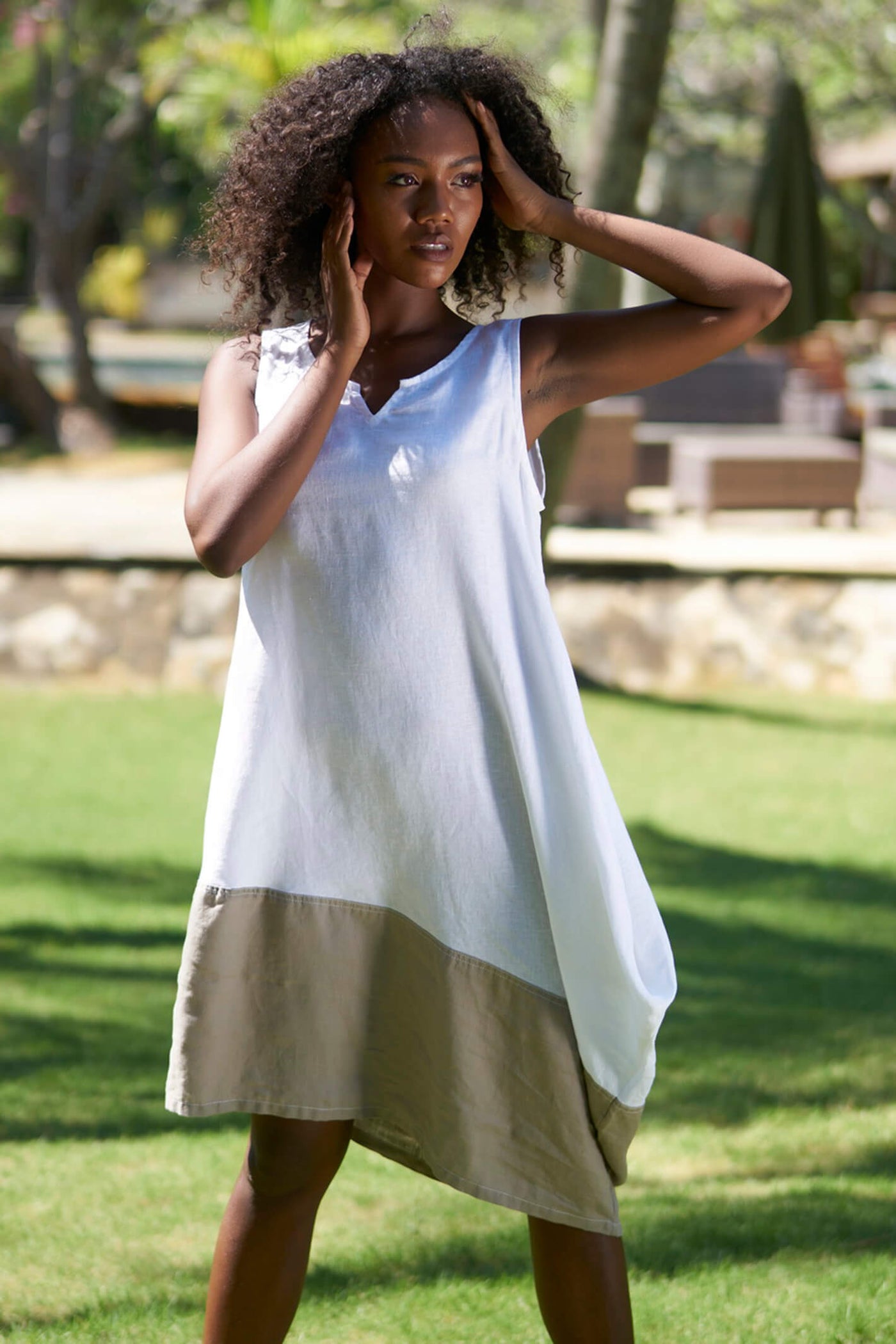 Tara Vao Hanae 8134 White Linen Asymmetric Dress