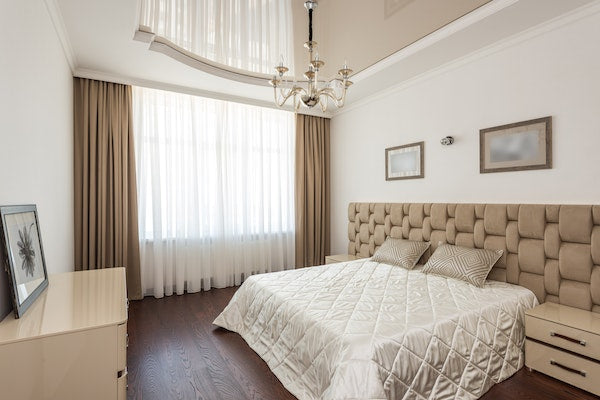 Brown and white bedroom space