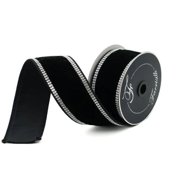 Black plush velvet luster 1” farrisilk wired ribbon - Greenery Market
