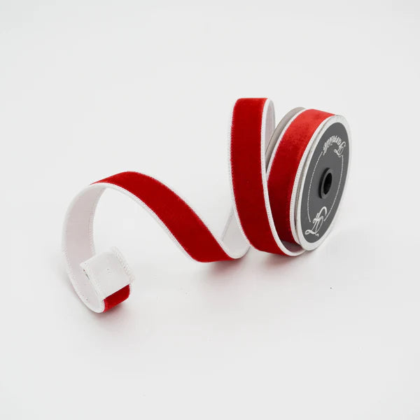 DC Exclusive Farrisilk 1" x 5 YD Two Tone Velvet in Red and White Wired Ribbon