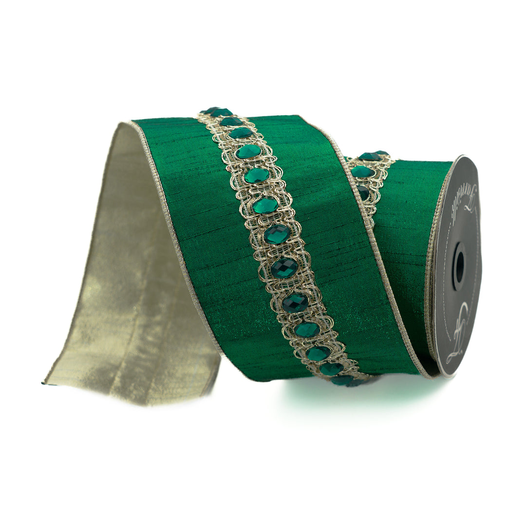 Emerald green shabby silk 1” farrisilk wired ribbon - Greenery Market