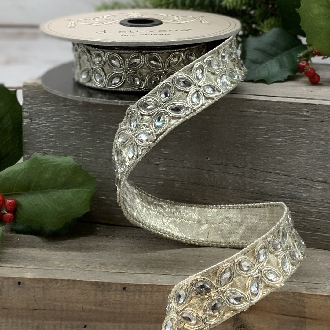 Farrisilk flashy gold Victorian pearl ribbon - 3” - Greenery Market