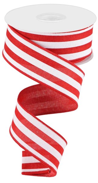 Horizontal Stripe Wired Ribbon, 1.5 Wide, Red and White Thin Stripe TEN  YARD ROLL Alistair Pinstripe 16 Narrow Wire Edged Ribbon 