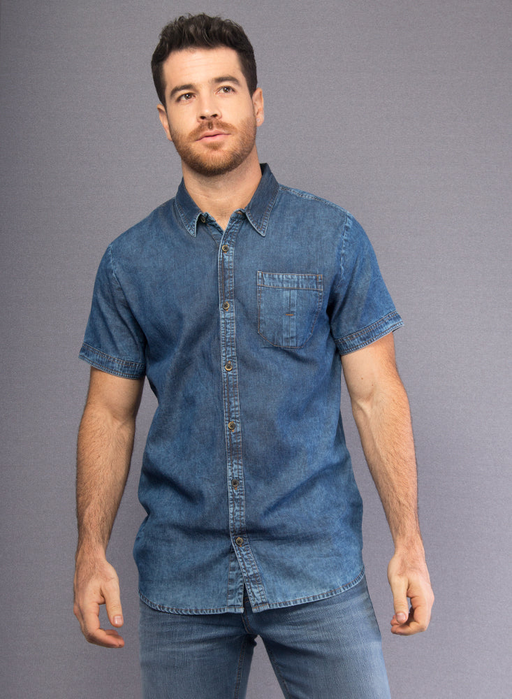 Camisa Hombre Manga Corta Denim –