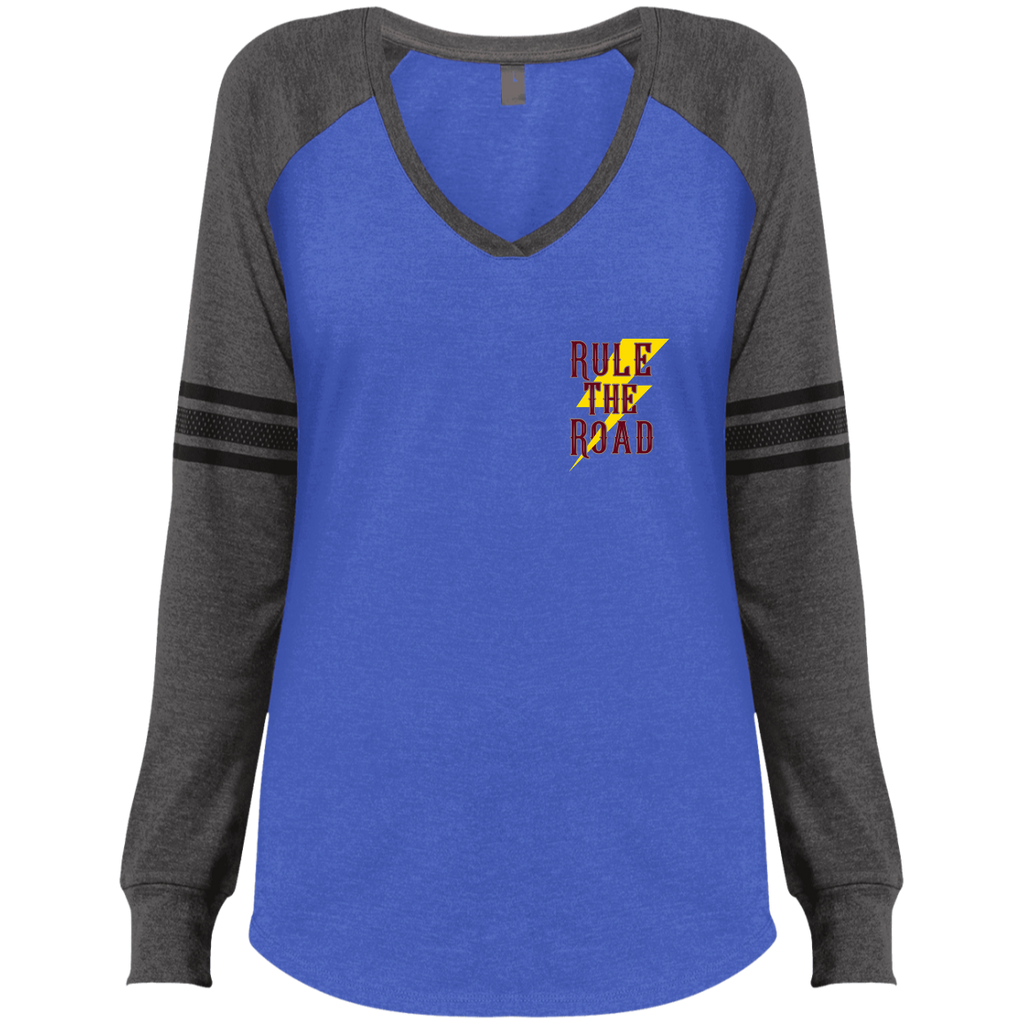 Speed Demon Ladies Game Long Sleeve V-Neck T-Shirt