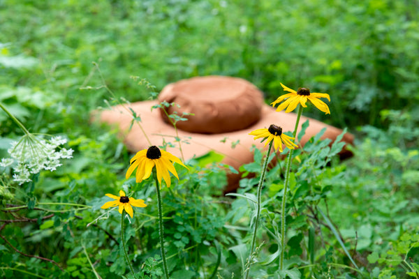 Velvet Zafu Zabuton Set - Copper in field with flowers