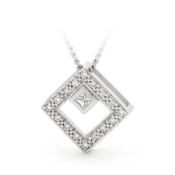 Diamond Bead Set Diamond Pendant in 9ct white gold (chain not included ...