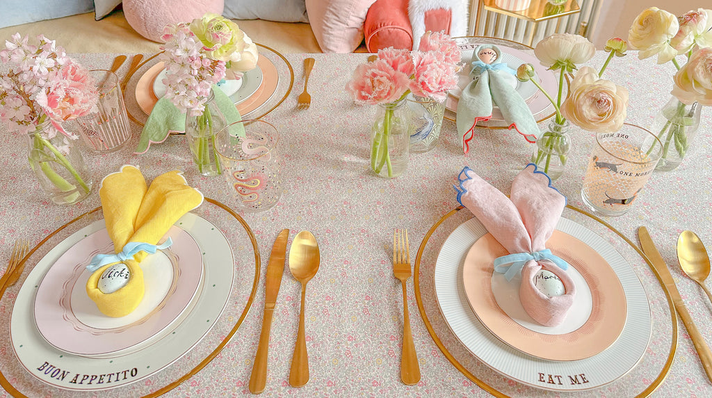 Easter Table Decor with spring flowers and egg centrepiece