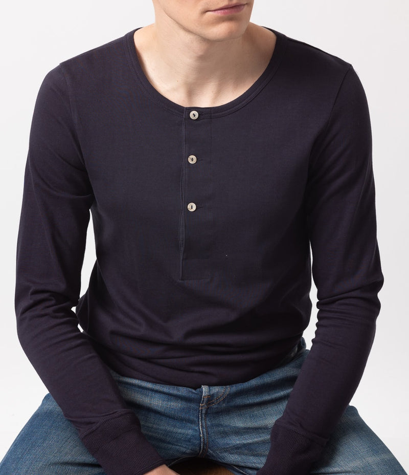 Merz b. Schwanen - 206 Long Sleeve Henley - White – Withered Fig