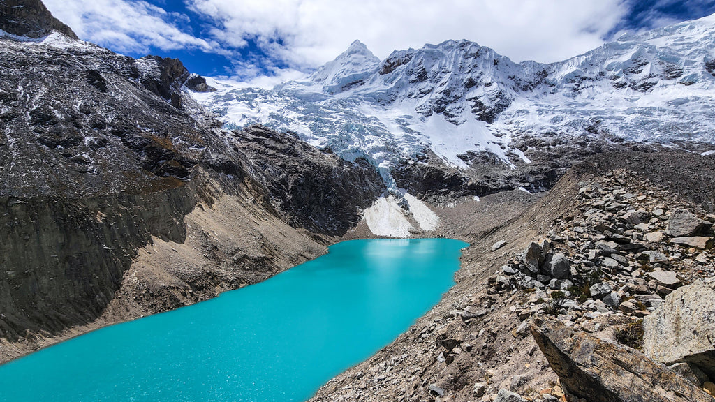 The beautiful turquoise waters of Laguna Milluachocha in the Ishinca Valley of the Cordillera Blanca.  Photo: Zeb Blais