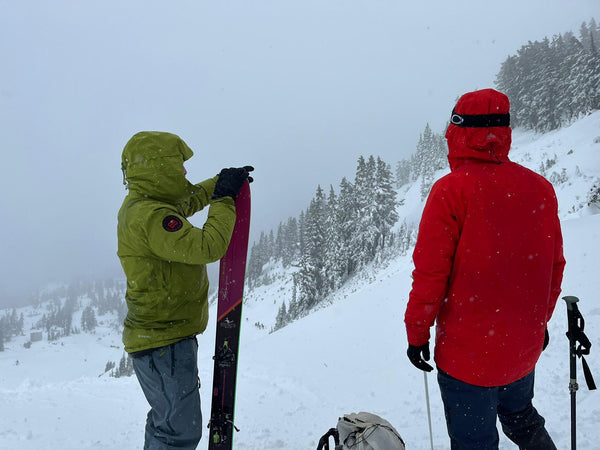 Reviewing terrain in the Mt Baker backcountry.