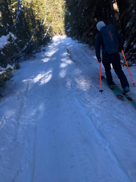 The Castle Peak Road showing the current backcountry ski conditions on Castle Peak Road