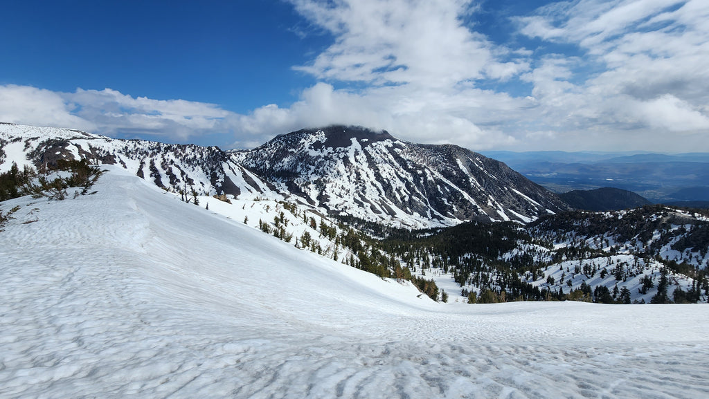 Mt Rose and Mt Houghton from the summit of Tamarac Peak. Smooth snow on the east facing side of Hourglass was skiing well