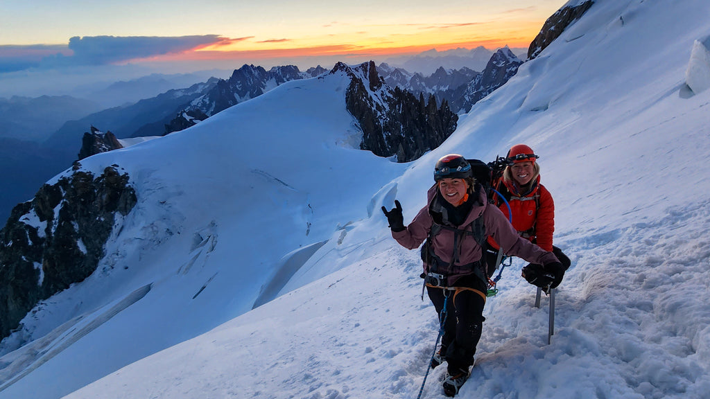 Climbers nearing the Col du Mont Maudit on the Trois Monts Route of Mont Blanc,