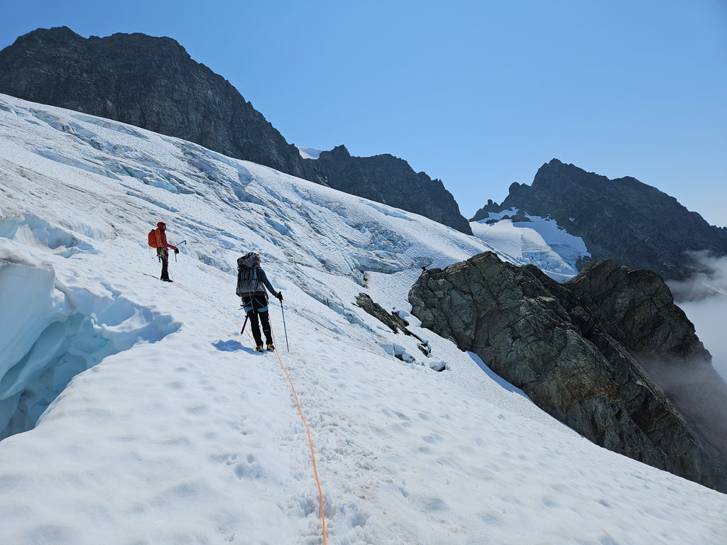 Traversing the Upper Curtis Glacier.  Photo: Adam Marshall.