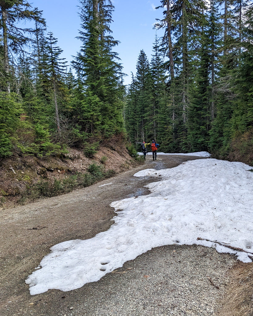 The Road to Park Butte Trailhead is almost melted out.  Ski Mountaineering adventure