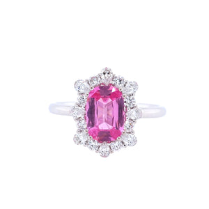 18K White Gold Ring with Tanzanian Unheated Pink Spinel and White Round and Pearshape Diamonds