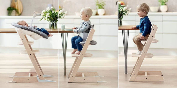 Stokke Tripp Trapp Chair in three stages at Pish Posh Baby