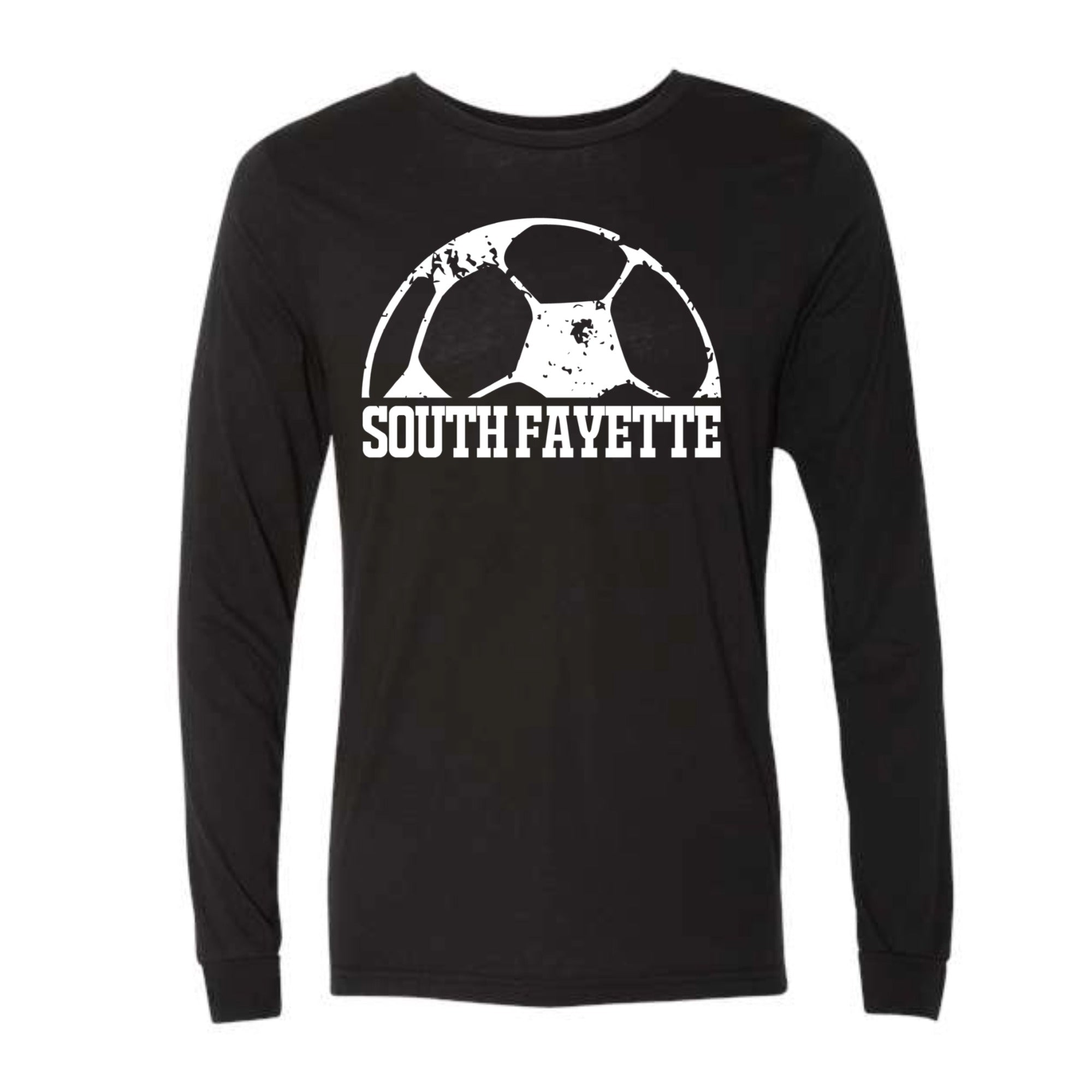 South Fayette Soccer Distressed Ball Long Sleeved Tri-blend Unisex Tee