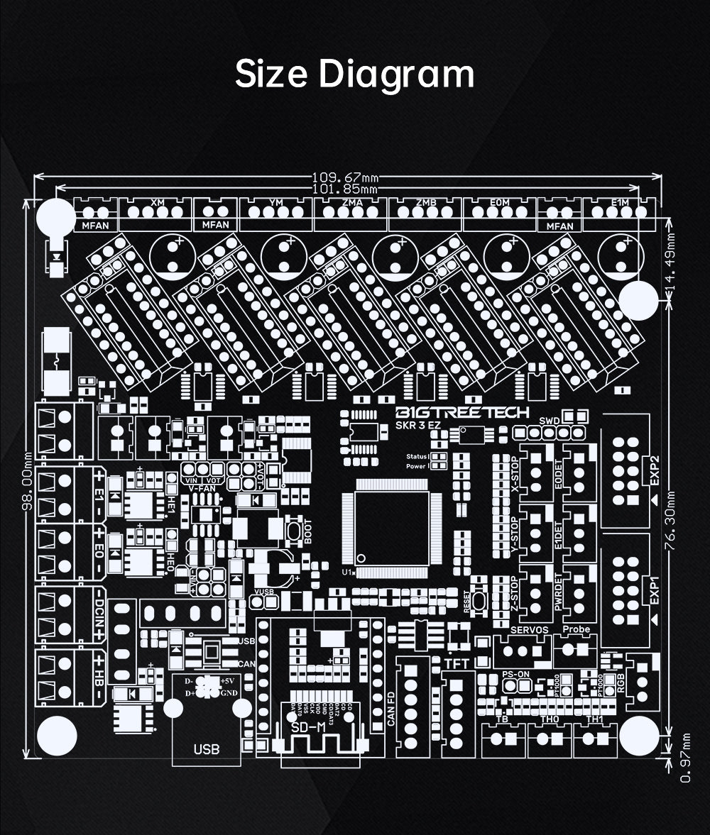 BIGTREETECH® SKR 3 EZ Motherboard Size Diagram