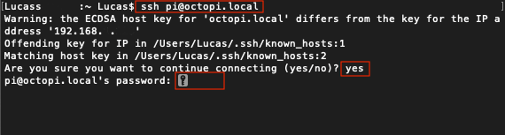 Connecting to OctoPi via SSH