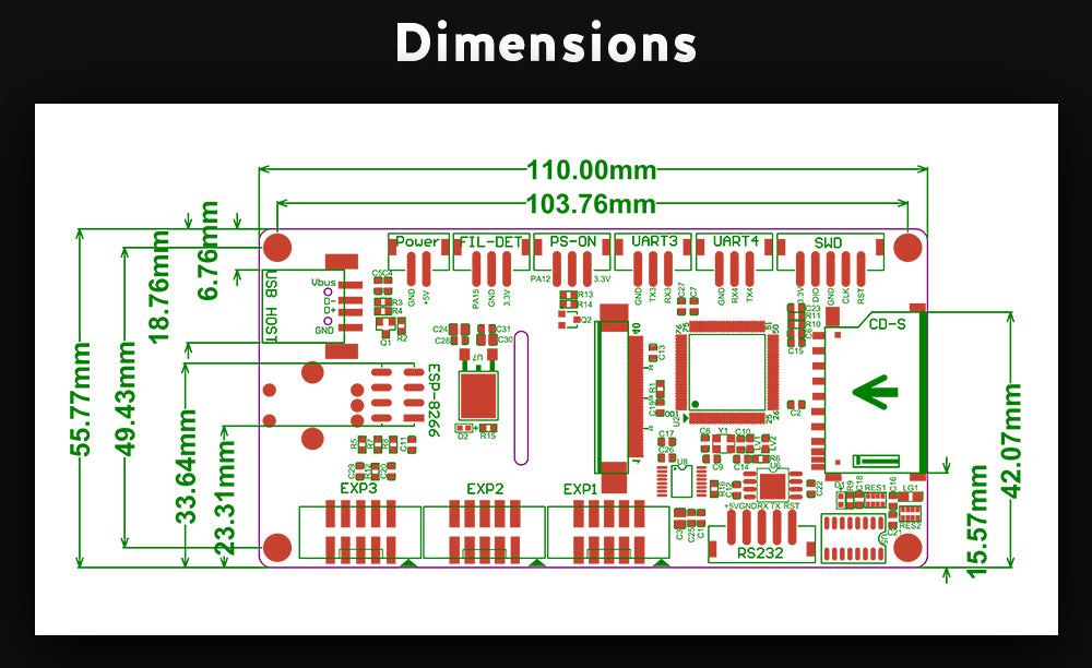 BIGTREETECH® TFT35 V3.0 Touch Screen Dimensions