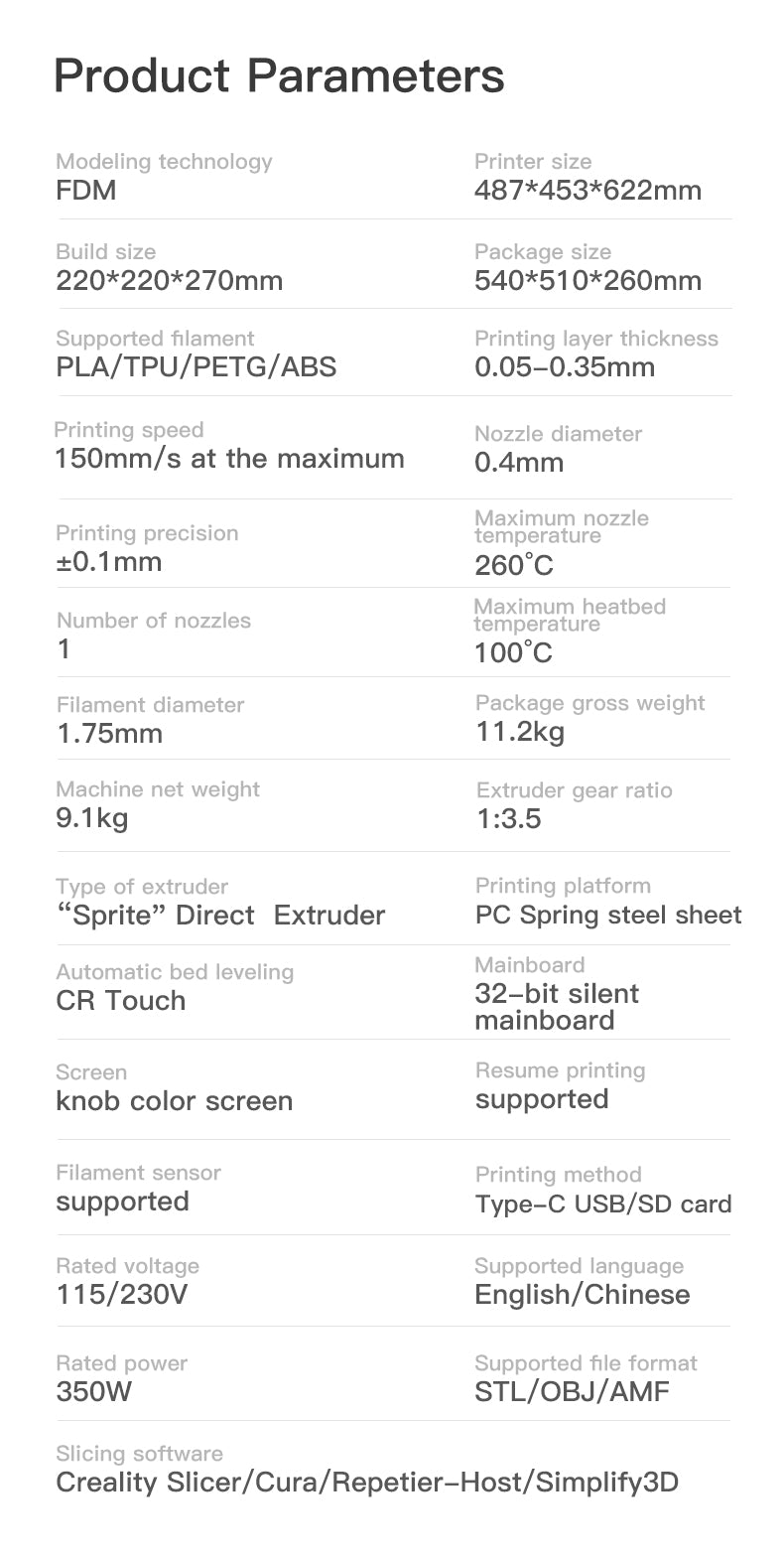 Ender 3 S1 Specifications