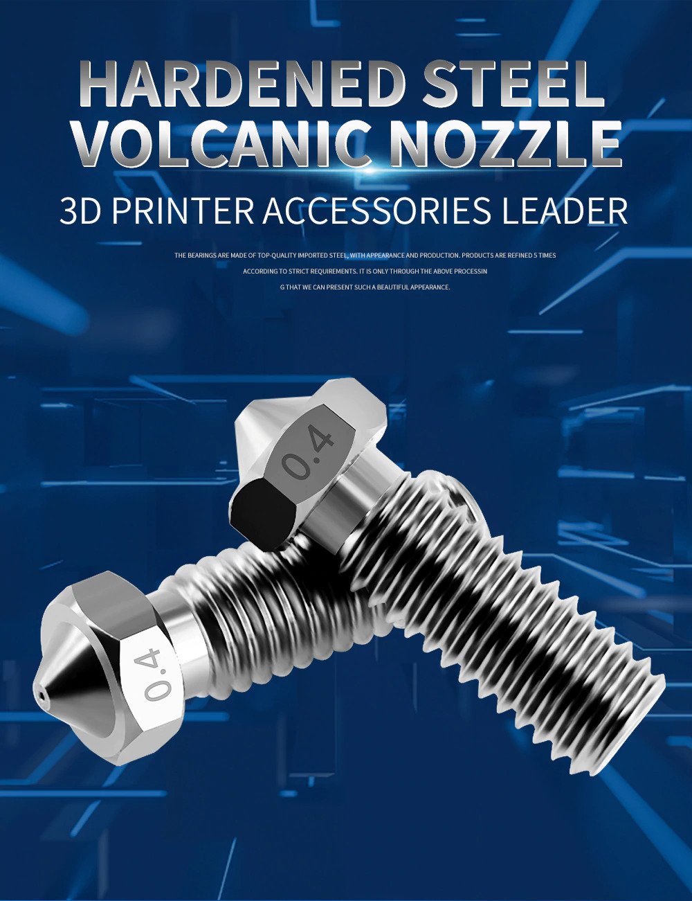 0.4mm Hardened Steel Volcano Nozzle for High Temperature 3D Printing