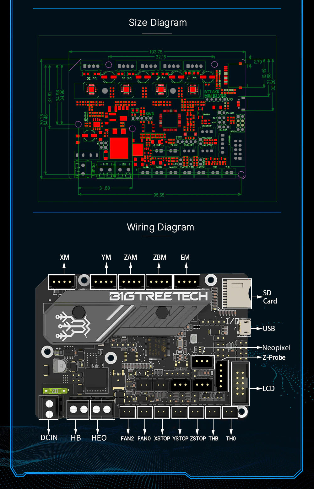 BIGTREETECH® SKR Mini E3 V3.0 32-Bit Motherboard with Integrated TMC2209 Stepper Motor Drivers