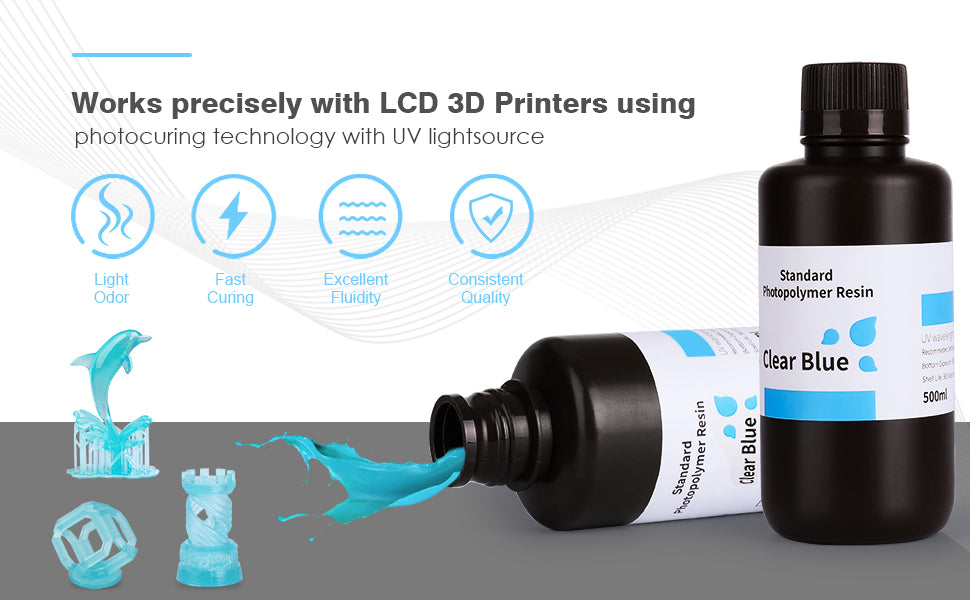 ELEGOO LCD UV 405nm Rapid 3D Printer Resin for LCD 3D Printers - Various Colours (500g / 1000g)
