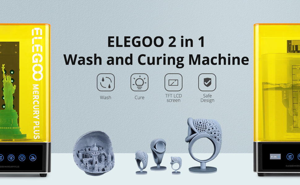 ELEGOO Mercury Plus 2 in 1 Wash and Curing Machine for LCD/DLP/SLA 3D Printed Models Resin UV Curing Box with Rotary Curing Turntable and Washing Bucket