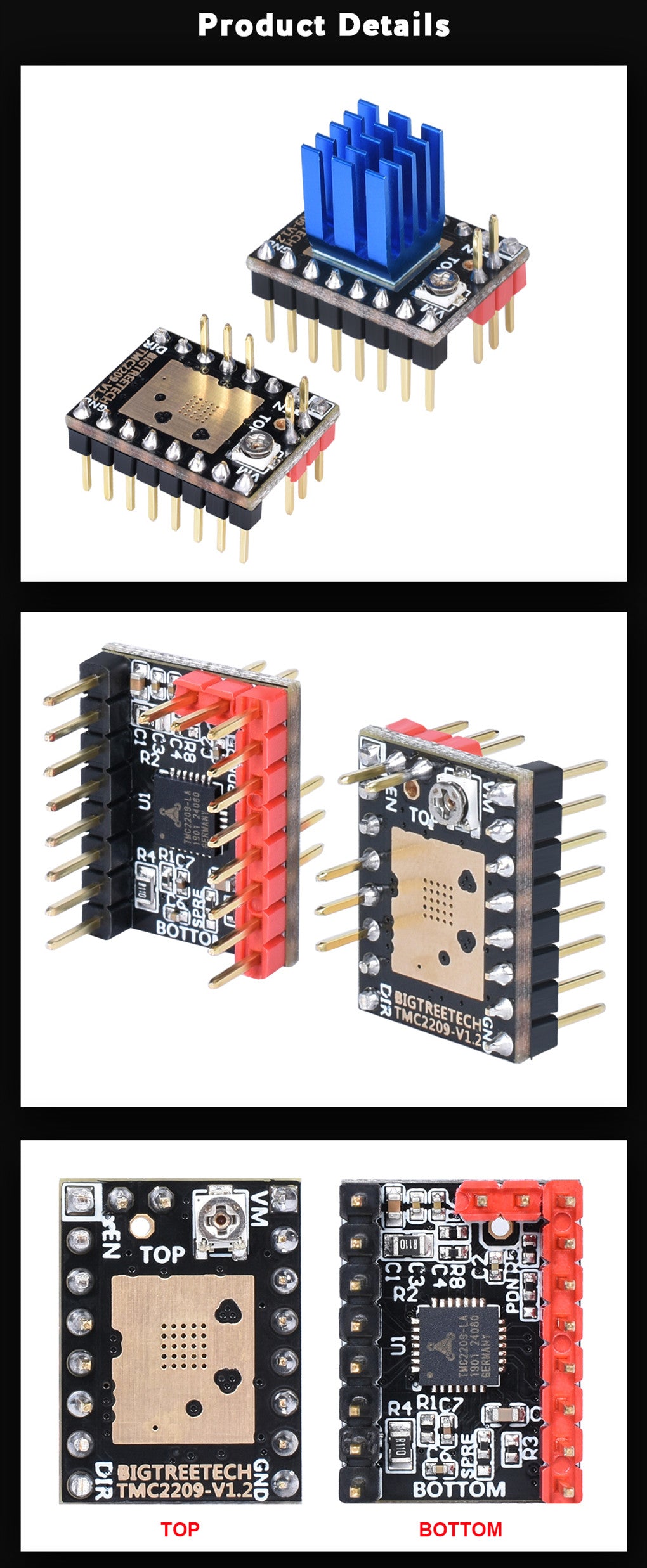 1pc TMC2209 V1.2 Silent StepSticks Stepper Motor Driver VS TMC2130/TMC5160 for 3D Printer Parts SKR V1.3/Mini E3 V2.0