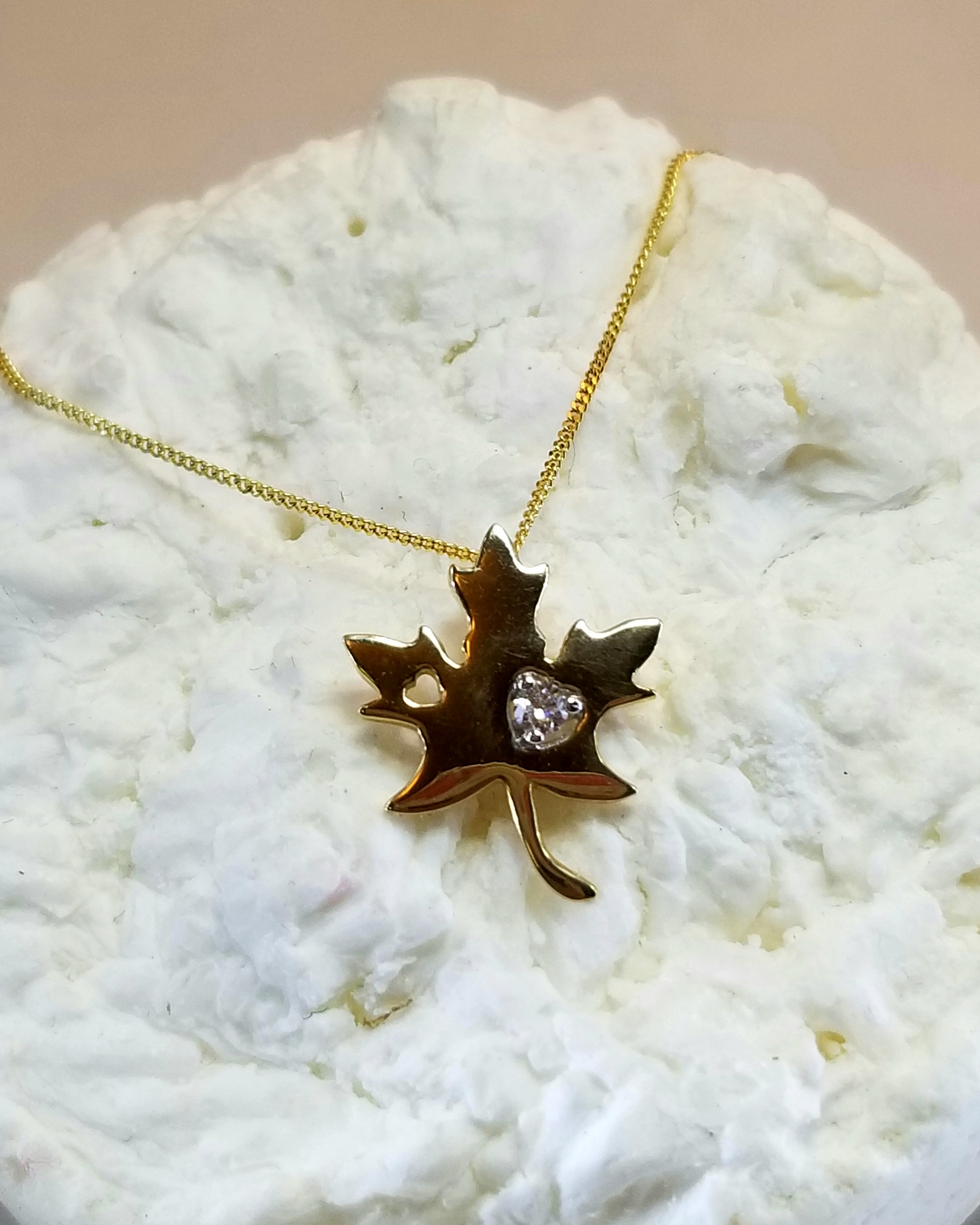 14k Rose Canadian Diamond Maple leaf Pendant