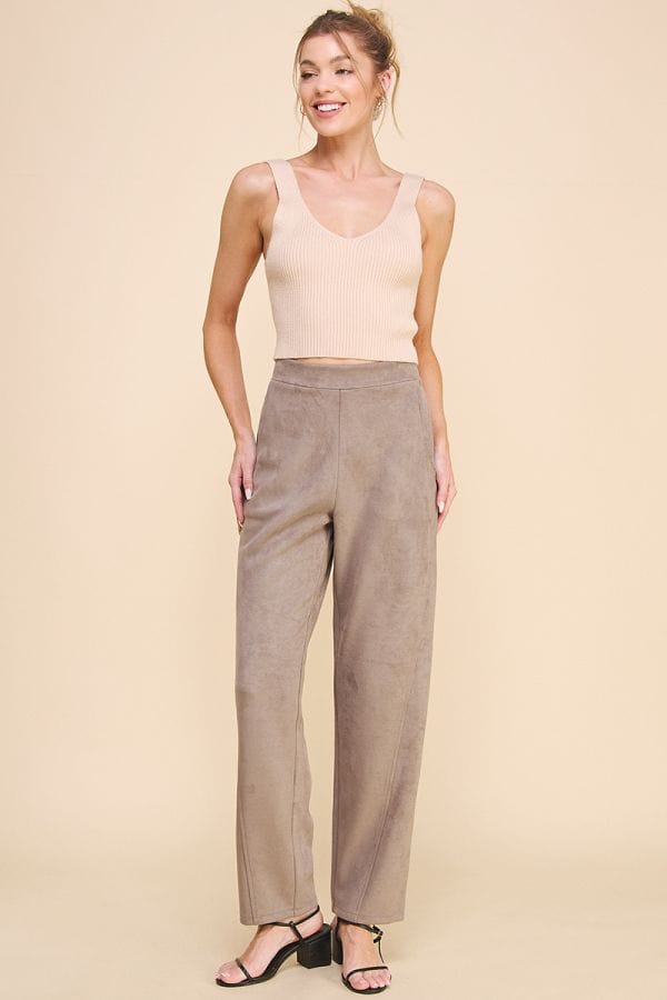 Ces Femme Solid Straight Pants with Elastic Waist Band