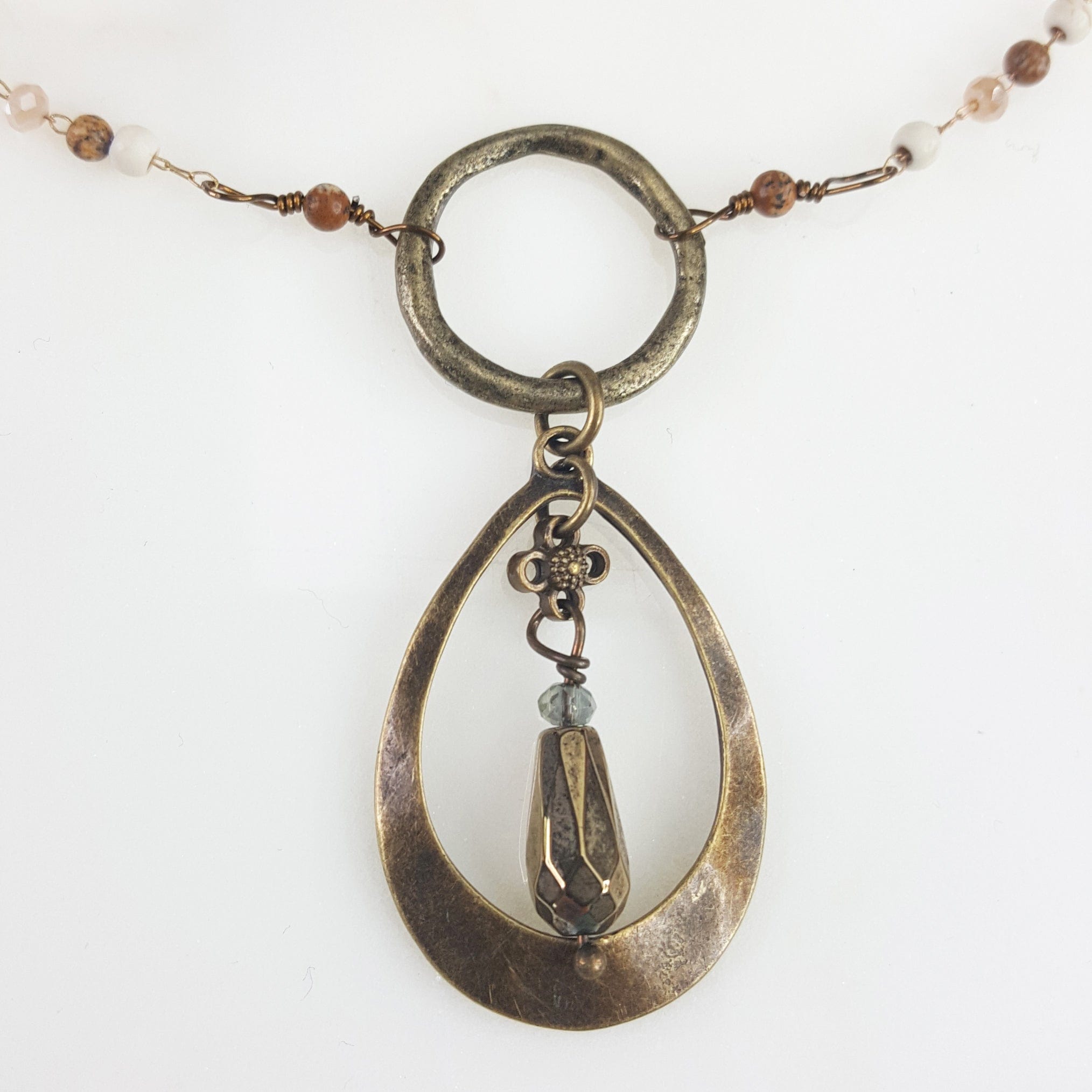 Circle and Tear Drop Shaped Beaded Necklace
