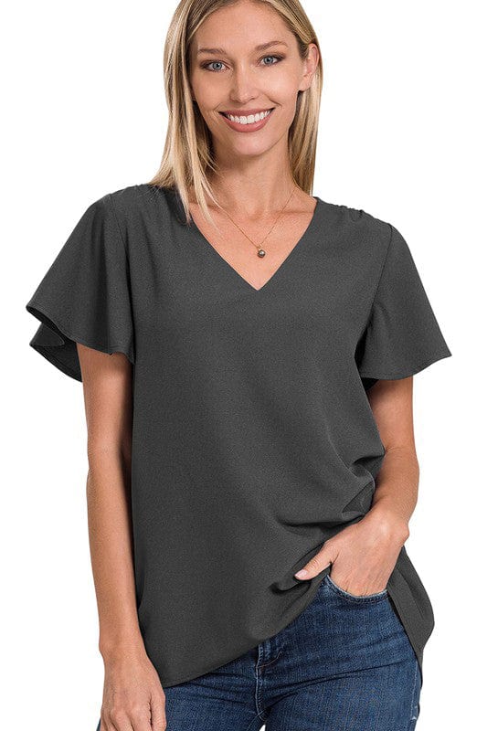 zanvin Women Summer Casual Short Sleeve V Neck Solid Pagoda Sleeve