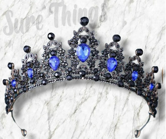 Vintage Silver Blue Crown Tiara real metal gift birthday diadem Aqua bridal