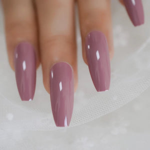 24 Extra Long mauve Pink Glossy Coffin Press On Nails kit glue on long