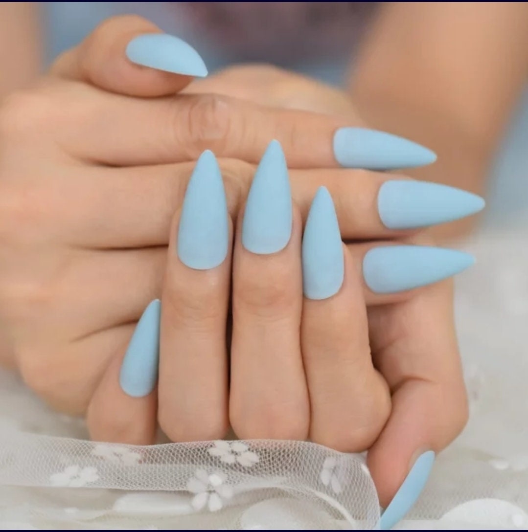 matte light blue acrylic nails