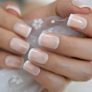 24 Classic French Mani Short Press On Nails white tip baby boomer nude –  