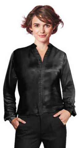 Women's Silk Blouse with Band Collar