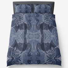 Load image into Gallery viewer, This Swan Lake dark blue duvet cover is designed by award-winning designer, Joe Ginsberg for Ace Shopping Club. The set contains 1 duvet cover, and 2 pillowcases. Made of high-density anti-allergy polyester plain fabric, with the perfect pilling resistance. The duvet feels smooth and breathable.
