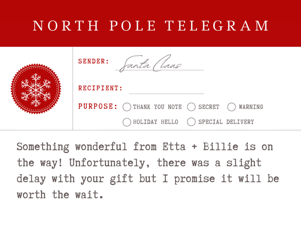 North Pole Telegram Gift Note
