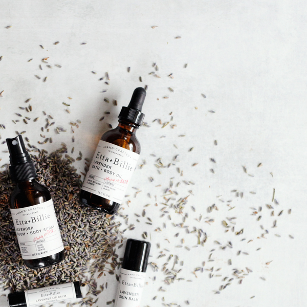 etta + billie lavender body oil on pile of lavender