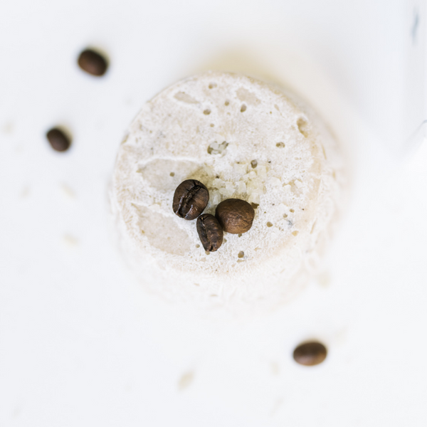 etta and billie mint coffee scrub close up with a fresh coffee bean