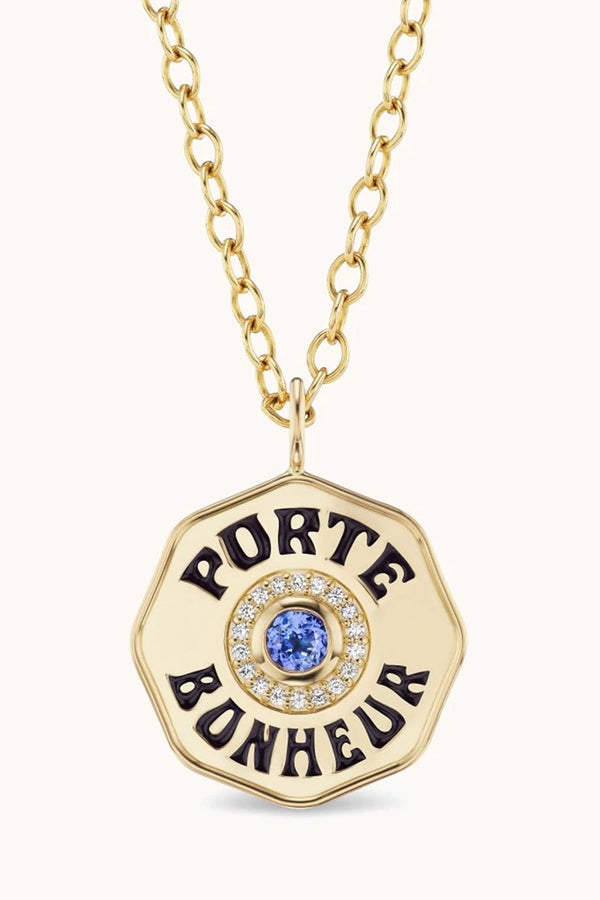 LARGE PORTE BONHEUR CHARM (or necklace) IN TANZANITE WIH A DIAMOND