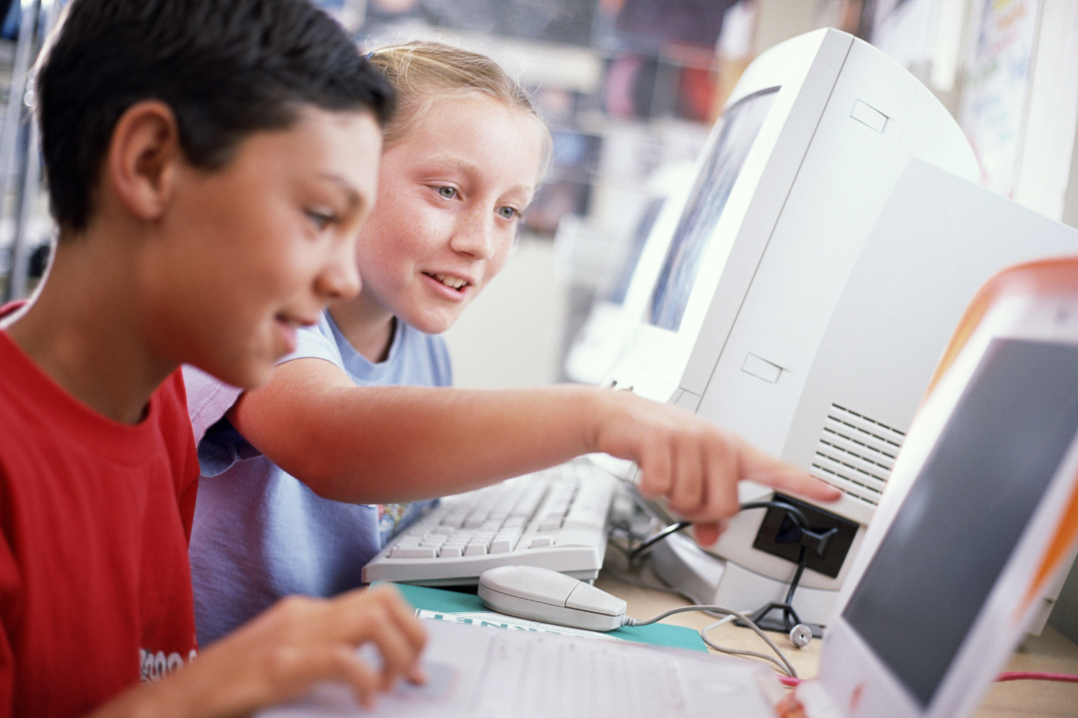 Children playing on computer